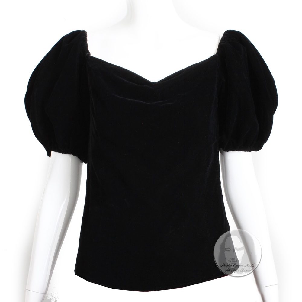 Yves Saint Laurent Blouse Russian Peasant Puffed Sleeve Black Velvet Vintage 38